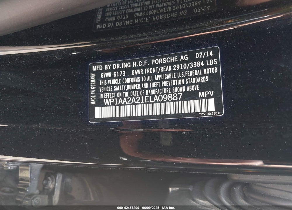 2014 PORSCHE CAYENNE VIN: WP1AA2A21ELA09887