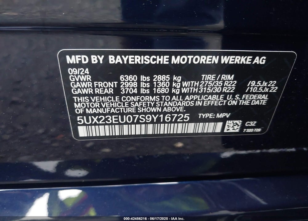 2025 BMW X5 VIN: 5UX23EU07S9Y16725