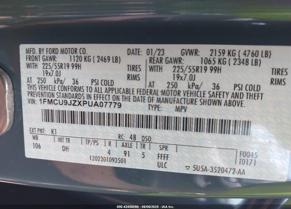 2023 FORD ESCAPE VIN: 1FMCU9JZXPUA07779