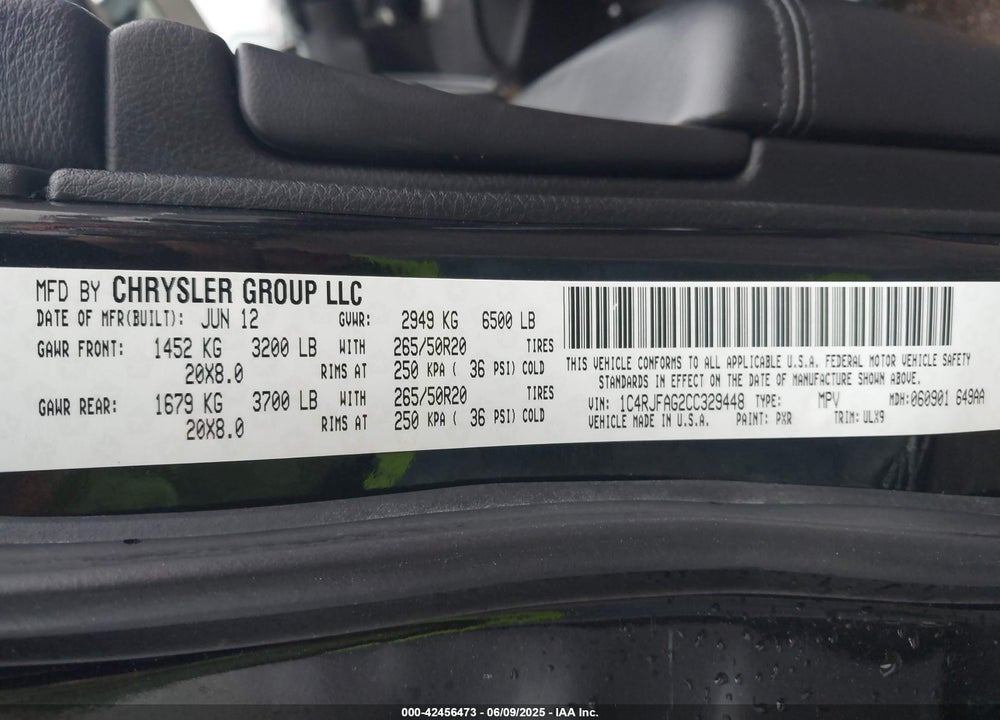 2012 JEEP GRAND CHEROKEE LAREDO VIN: 1C4RJFAG2CC329448