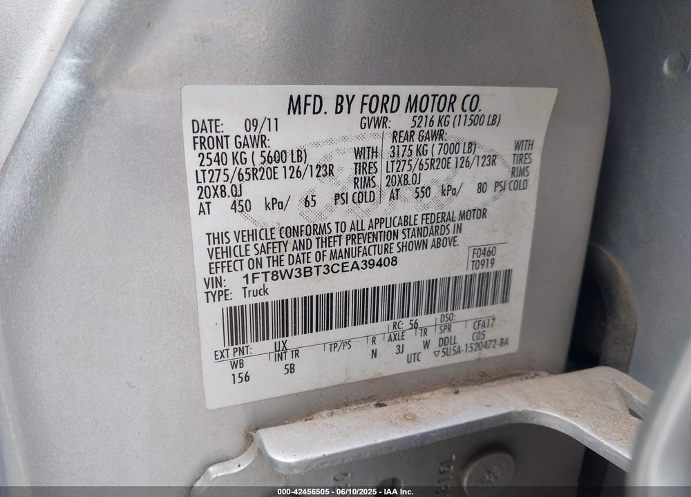 2012 FORD F-350 LARIAT VIN: 1FT8W3BT3CEA39408