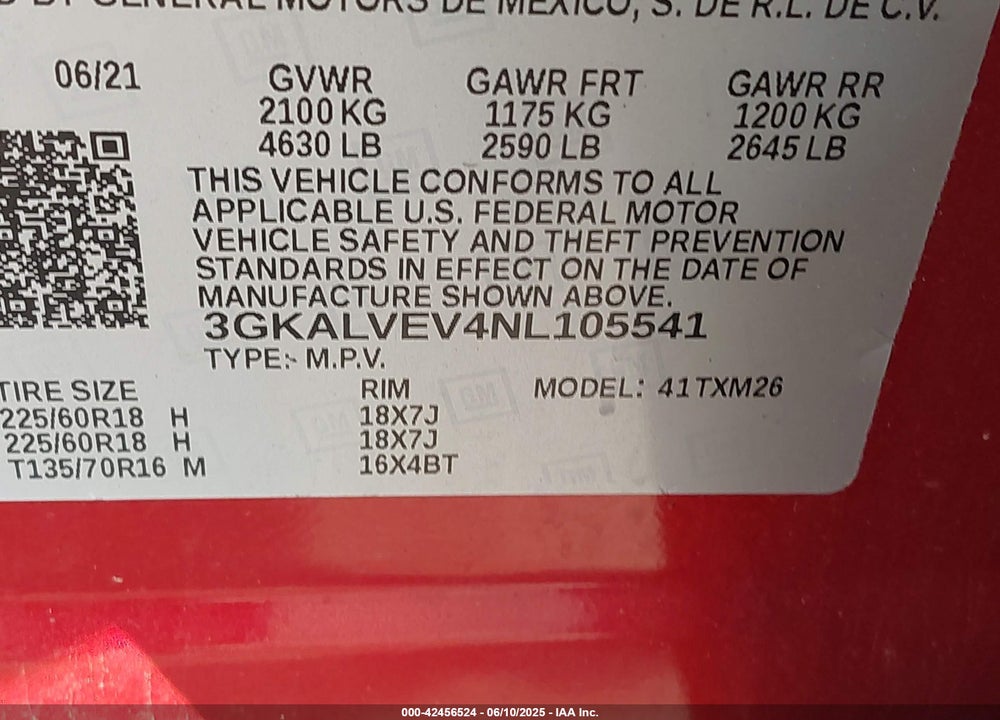 2022 GMC TERRAIN VIN: 3GKALVEV4NL105541