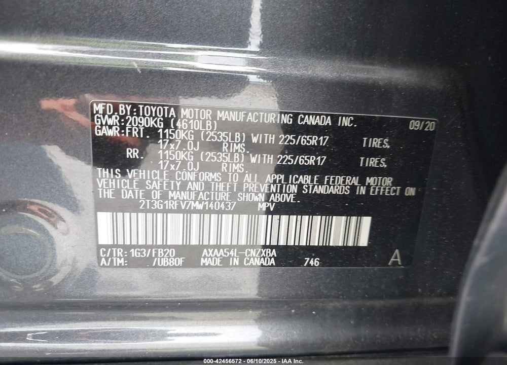 2021 TOYOTA RAV4 VIN: 2T3G1RFV7MW140437