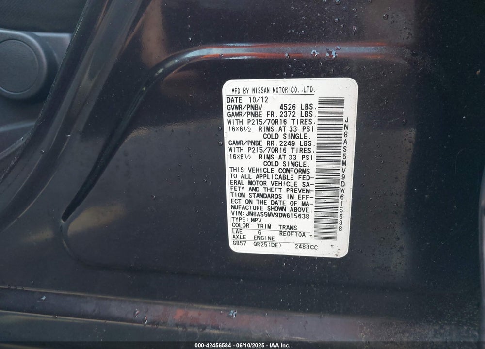 2013 NISSAN ROGUE VIN: JN8AS5MV9DW615638