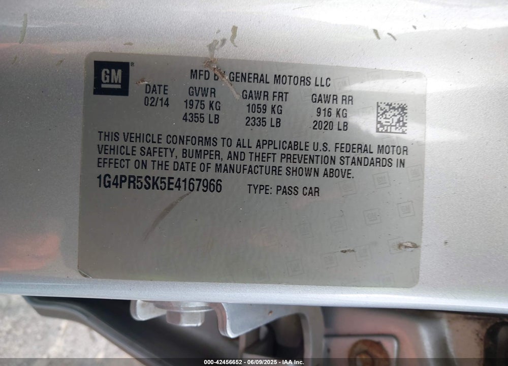 2014 BUICK VERANO VIN: 1G4PR5SK5E4167966