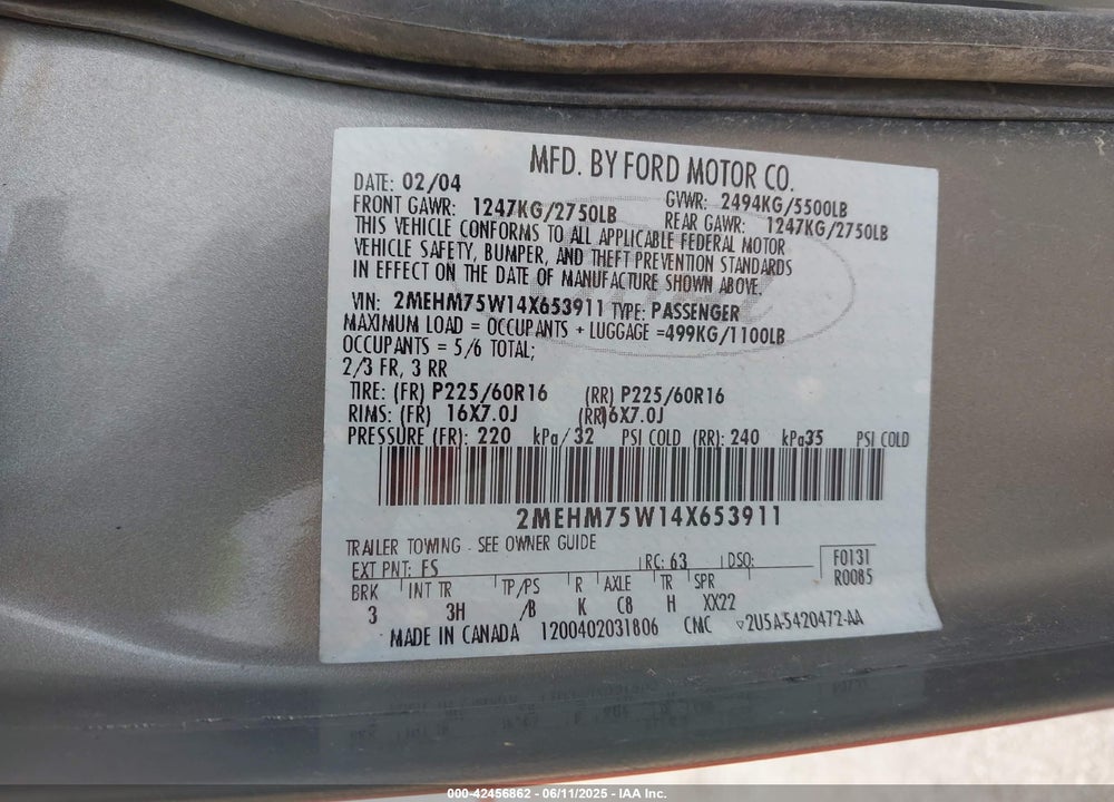 2004 MERCURY GRAND MARQUIS LS VIN: 2MEHM75W14X653911