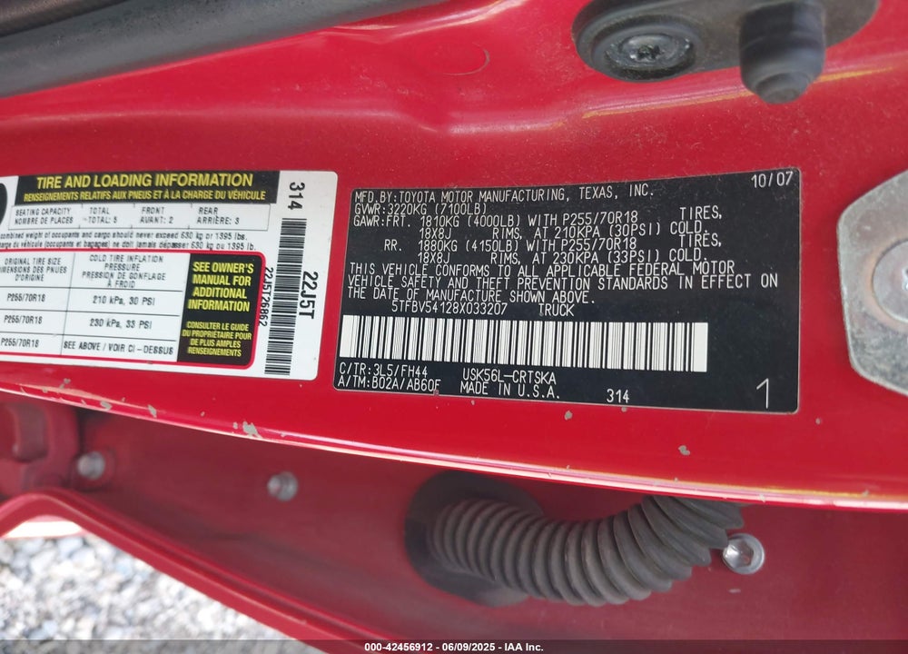 2008 TOYOTA TUNDRA VIN: 5TFBV54128X033207