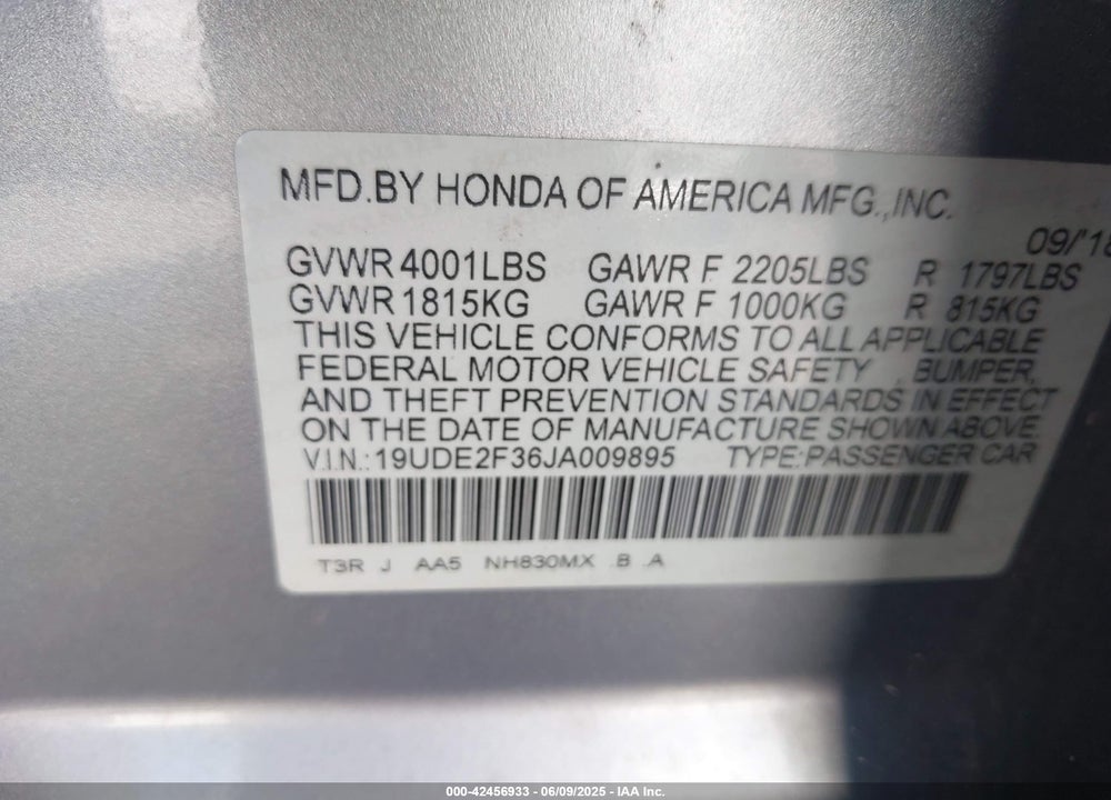 2018 ACURA ILX VIN: 19UDE2F36JA009895