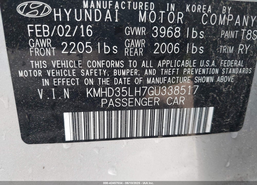 2016 HYUNDAI ELANTRA GT VIN: KMHD35LH7GU338517