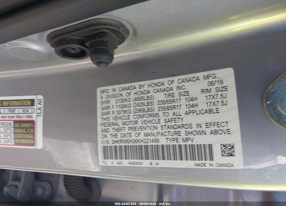 2019 HONDA CR-V LX VIN: 2HKRW6H36KH221499