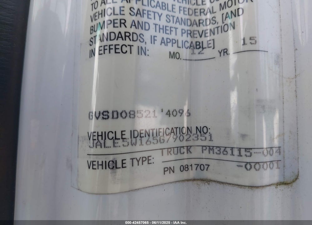 2016 ISUZU DSL REG AT VIN: JALE5W165G7902351