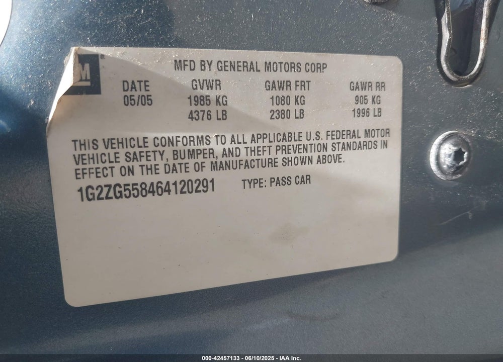 2006 PONTIAC G6 VIN: 1G2ZG558464120291