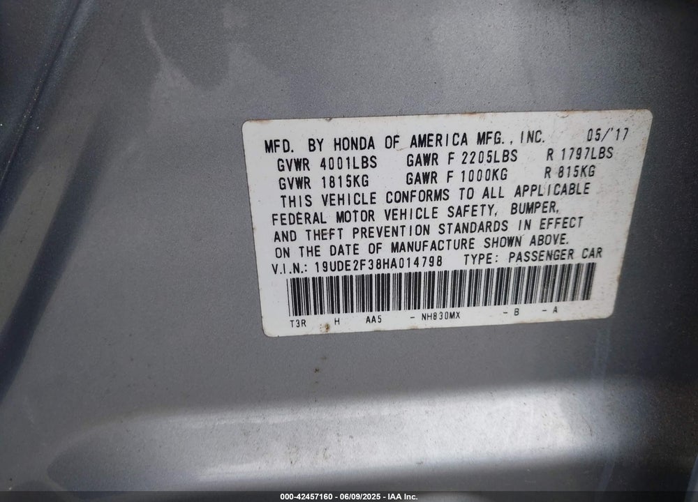 2017 ACURA ILX VIN: 19UDE2F38HA014798