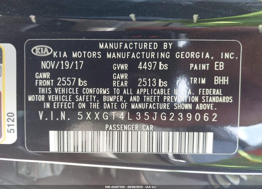 2018 KIA OPTIMA LX VIN: 5XXGT4L35JG239062