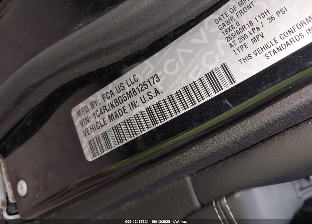 2021 JEEP GRAND CHEROKEE L VIN: 1C4RJKBG5M8125173
