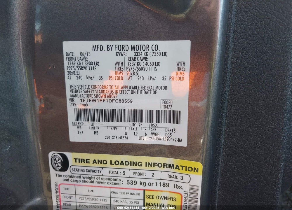 2013 FORD F-150 VIN: 1FTFW1EF1DFC88559