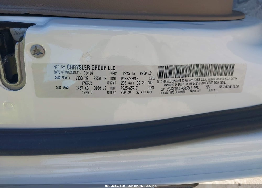 2015 CHRYSLER TOWN & COUNTRY TOURING VIN: 2C4RC1BG1FR545041