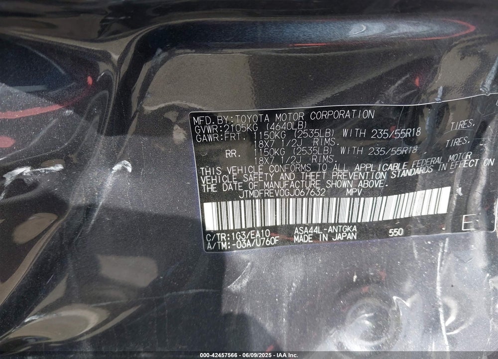 2016 TOYOTA RAV4 VIN: JTMDFREV0GJ067632