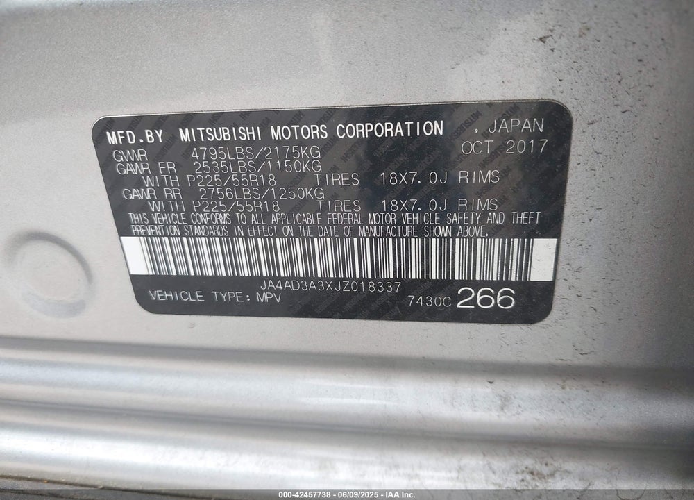 2018 MITSUBISHI OUTLANDER VIN: JA4AD3A3XJZ018337