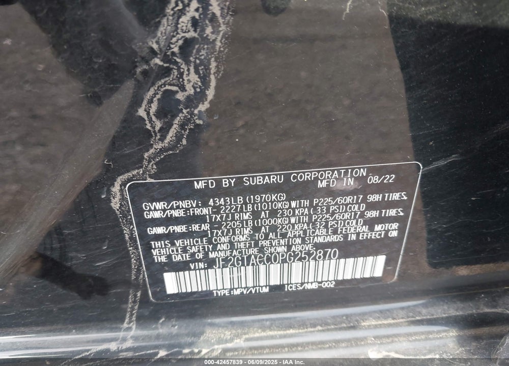 2023 SUBARU CROSSTREK VIN: JF2GTACC0PG252870