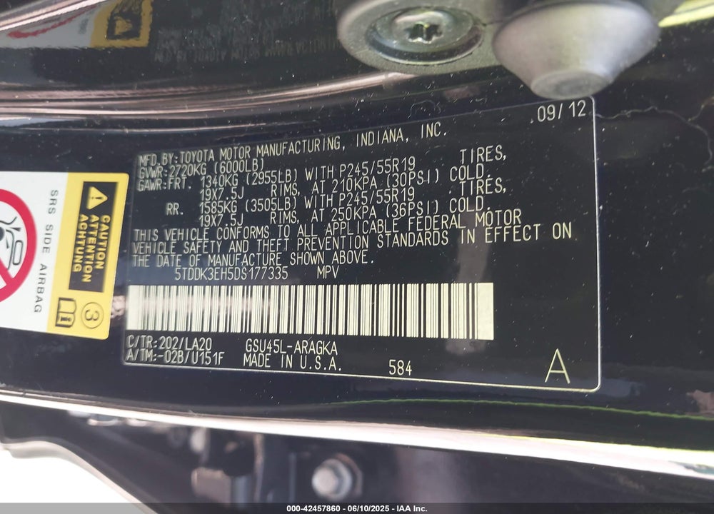 2013 TOYOTA HIGHLANDER VIN: 5TDDK3EH5DS177335
