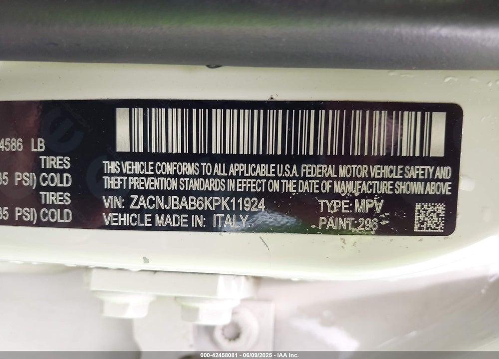 2019 JEEP RENEGADE VIN: ZACNJBAB6KPK11924