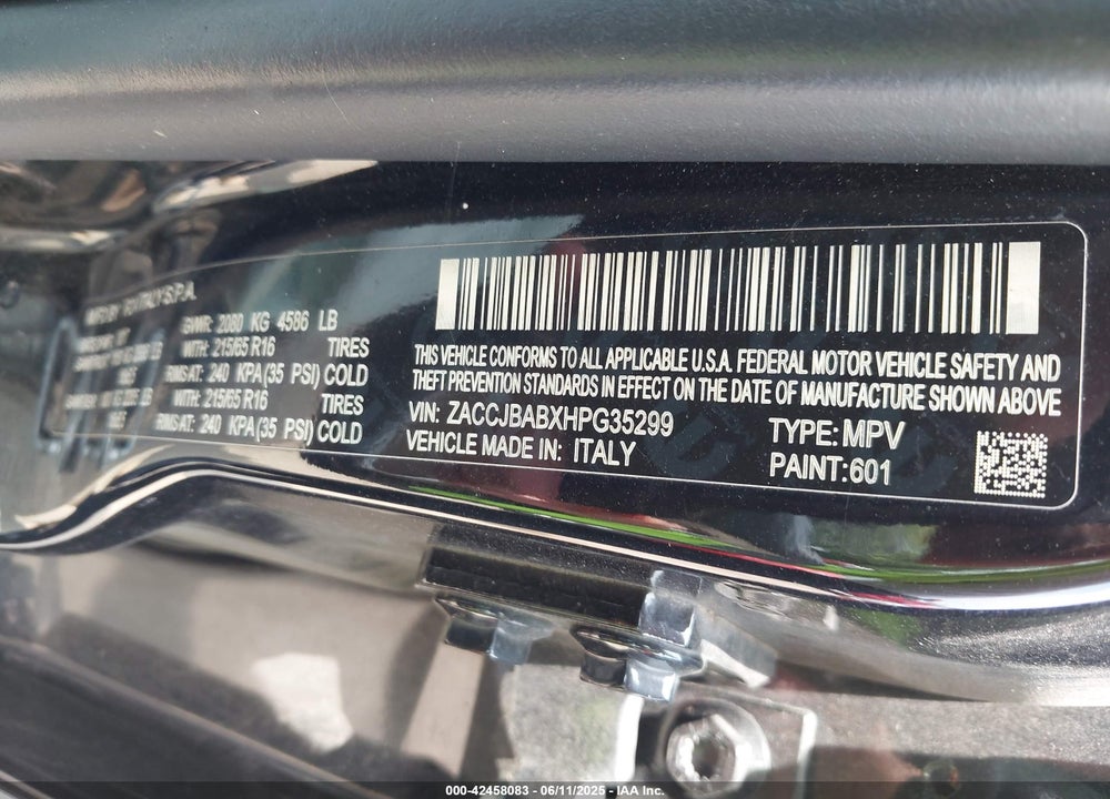 2017 JEEP RENEGADE VIN: ZACCJBABXHPG35299