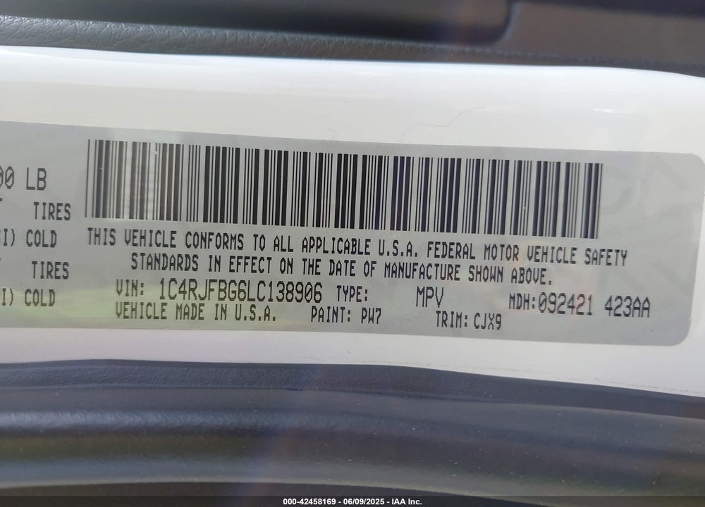 2020 JEEP GRAND CHEROKEE VIN: 1C4RJFBG6LC138906