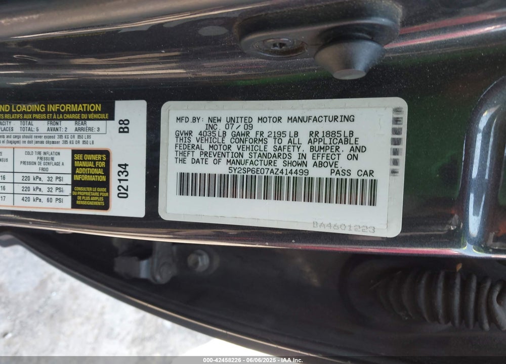 2010 PONTIAC VIBE VIN: 5Y2SP6E07AZ414499