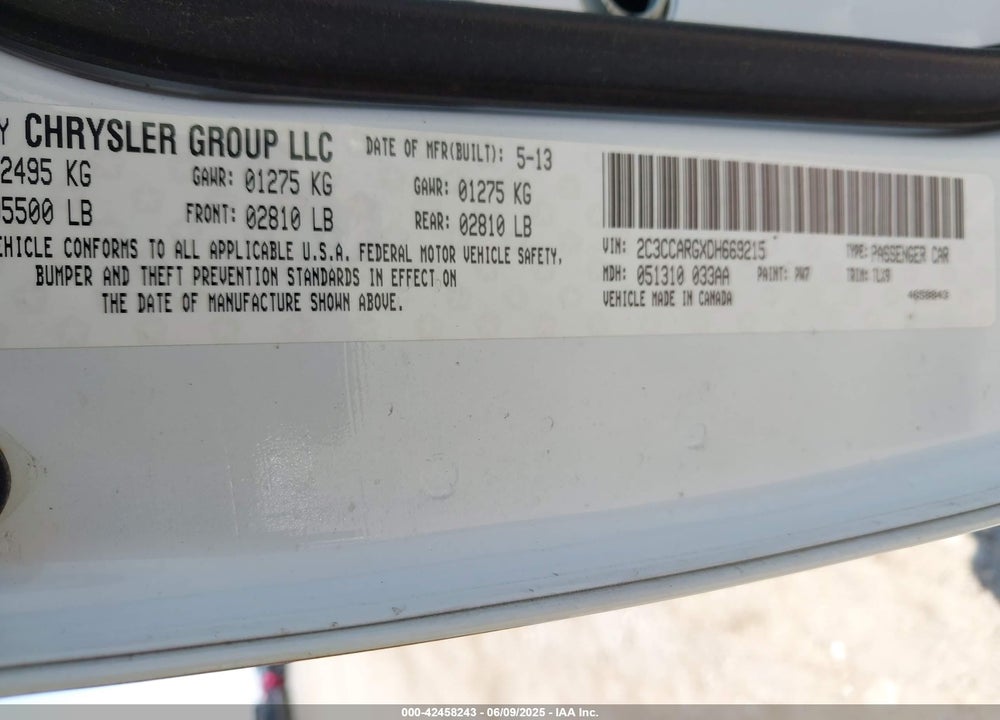 2013 CHRYSLER 300 MOTOWN VIN: 2C3CCARGXDH669215