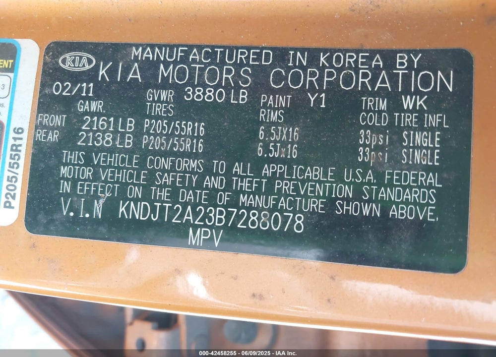 2011 KIA SOUL VIN: KNDJT2A23B7288078