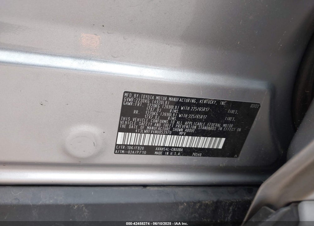 2022 TOYOTA RAV4 HYBRID VIN: 4T3LWRFV4NU053970