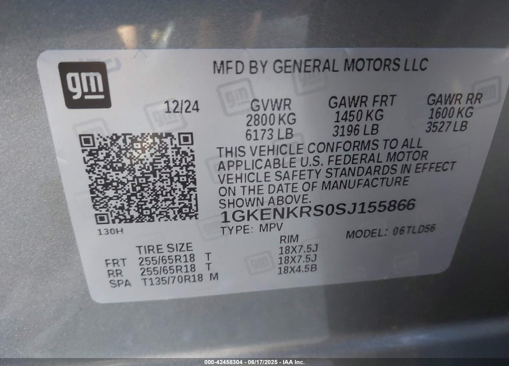 2025 GMC ACADIA VIN: 1GKENKRS0SJ155866