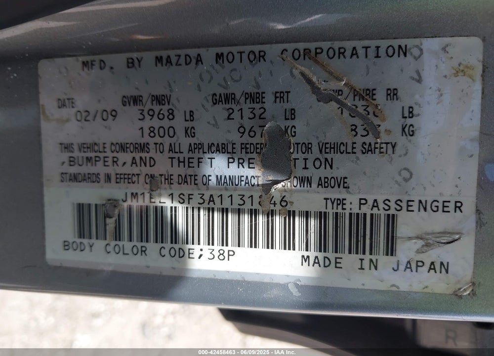 2010 MAZDA 3 I TOURING VIN: JM1BL1SF3A1131846