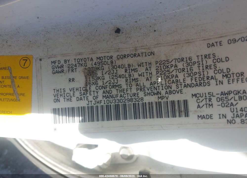 2003 LEXUS RX 300 VIN: JTJHF10U330298328