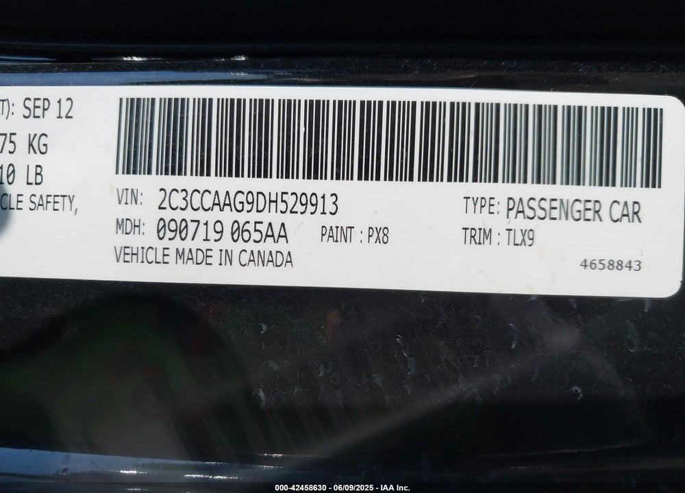 2013 CHRYSLER 300 VIN: 2C3CCAAG9DH529913