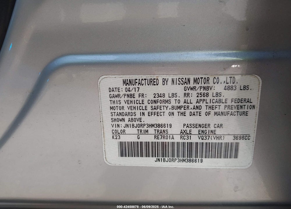 2017 INFINITI QX50 VIN: JN1BJ0RP3HM386619