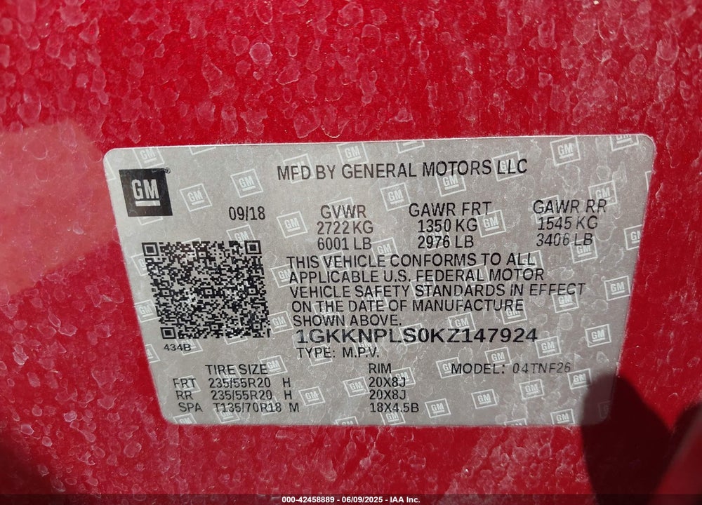 2019 GMC ACADIA VIN: 1GKKNPLS0KZ147924