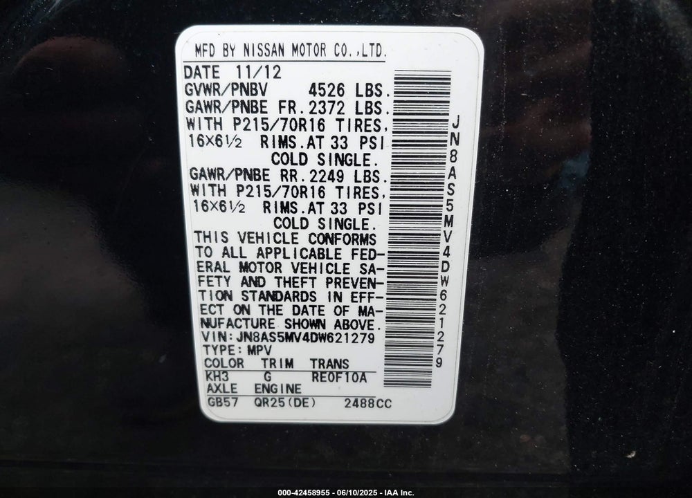 2013 NISSAN ROGUE VIN: JN8AS5MV4DW621279