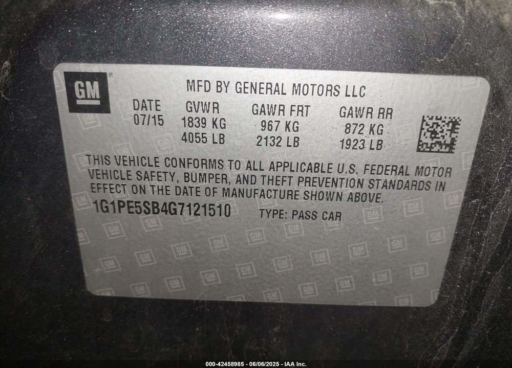 2016 CHEVROLET CRUZE LIMITED VIN: 1G1PE5SB4G7121510