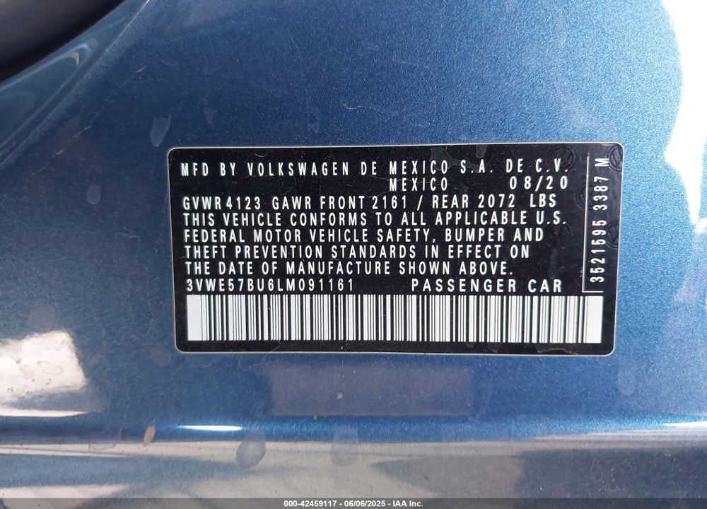 2020 VOLKSWAGEN JETTA VIN: 3VWE57BU6LM091161