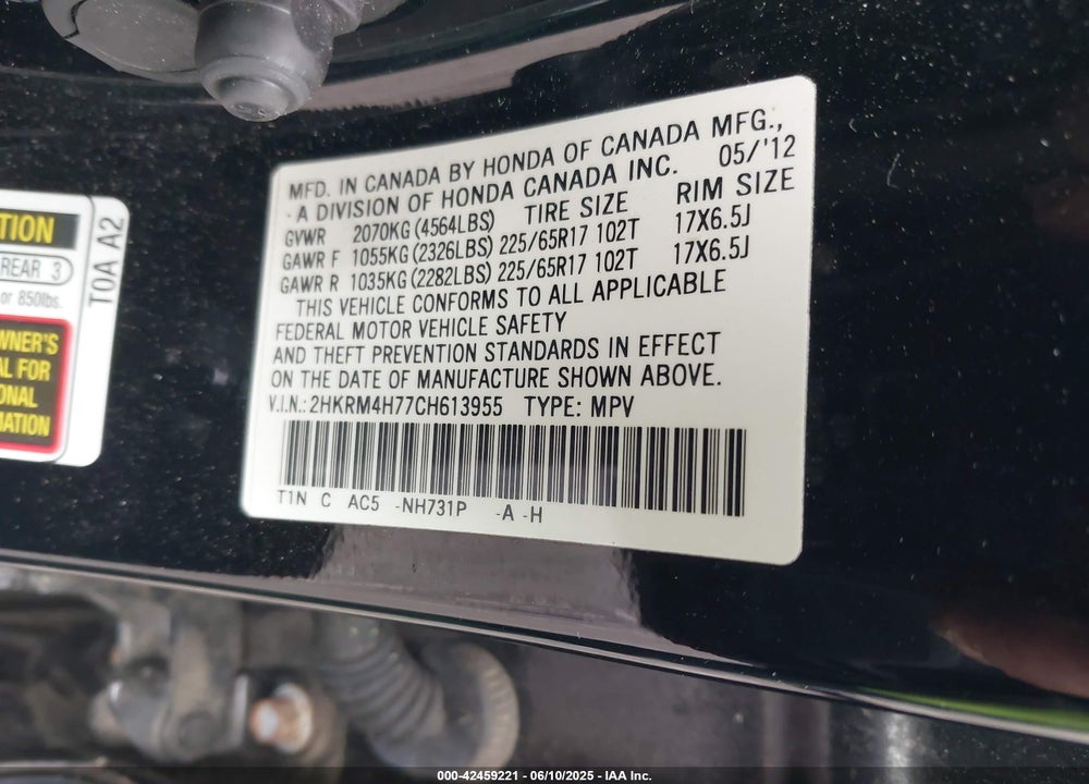 2012 HONDA CR-V VIN: 2HKRM4H77CH613955