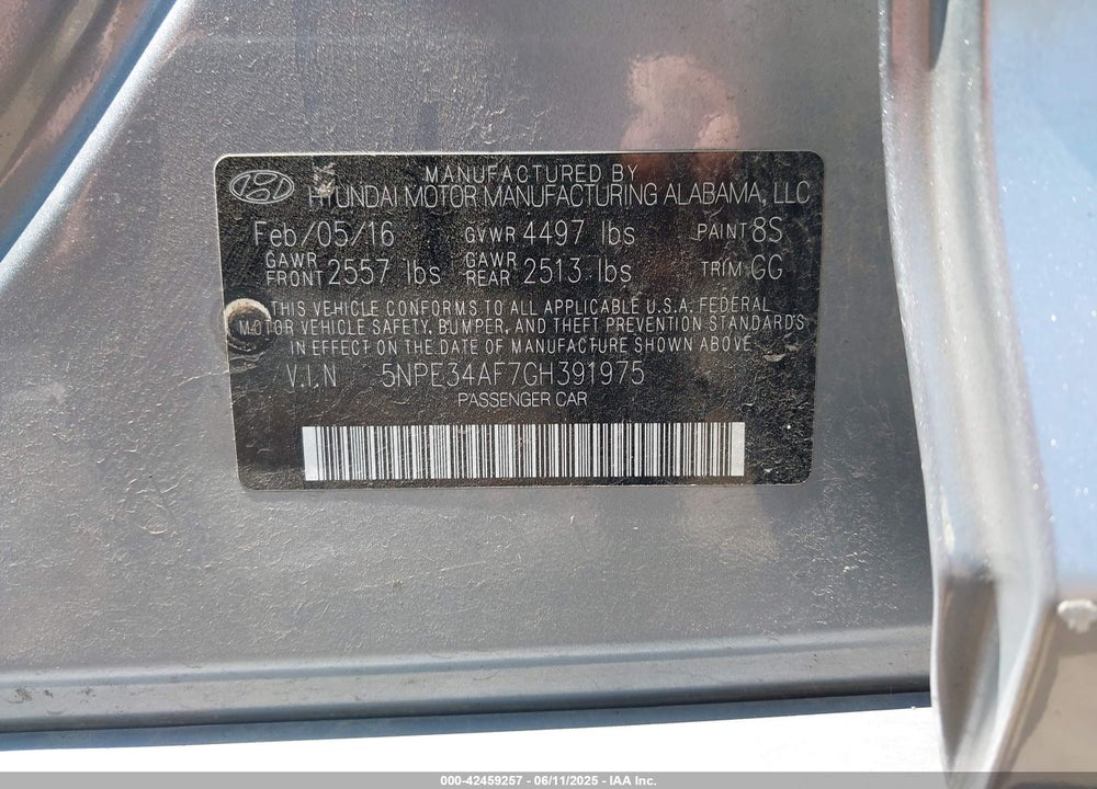 2016 HYUNDAI SONATA SPORT VIN: 5NPE34AF7GH391975