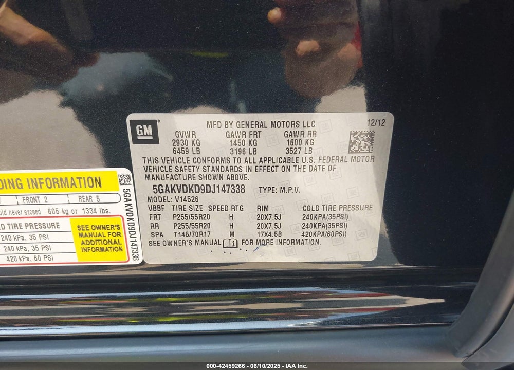 2013 BUICK ENCLAVE VIN: 5GAKVDKD9DJ147338
