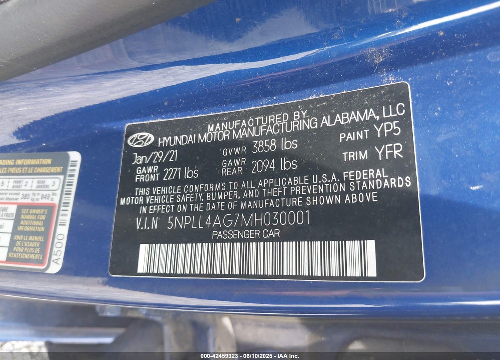 2021 HYUNDAI ELANTRA VIN: 5NPLL4AG7MH030001
