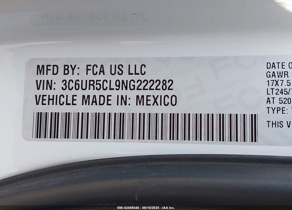 2022 RAM 2500 VIN: 3C6UR5CL9NG222282