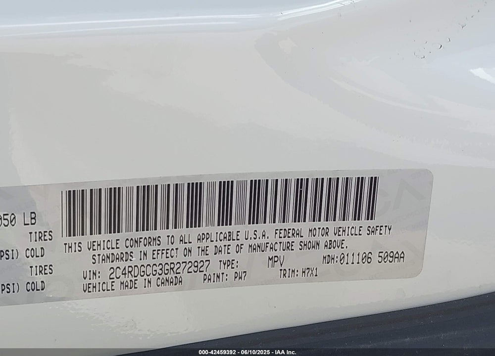 2016 DODGE GRAND CARAVAN SXT VIN: 2C4RDGCG3GR272927