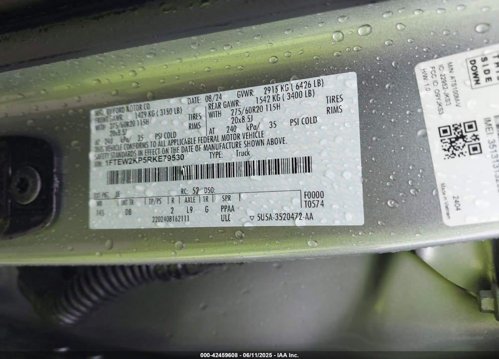 2024 FORD F-150 VIN: 1FTEW2KP5RKE79530