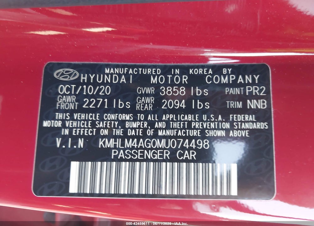2021 HYUNDAI ELANTRA VIN: KMHLM4AG0MU074498