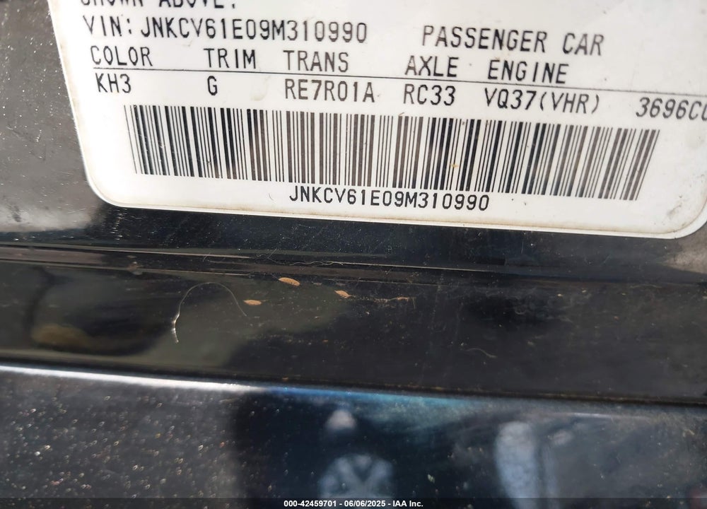 2009 INFINITI G37 VIN: JNKCV61E09M310990